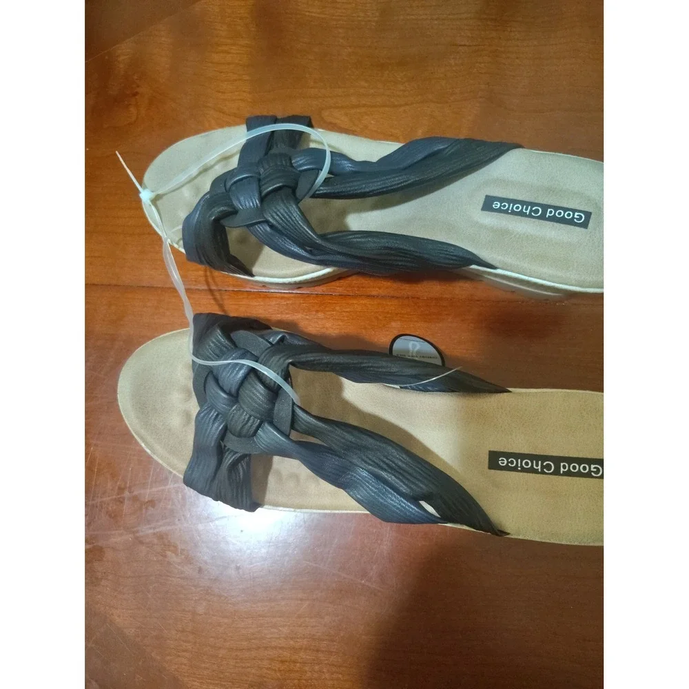 Good Choice Womens Braided Strap Espadrille Wedge Sandals Navy‎ Blue Size 6 NEW